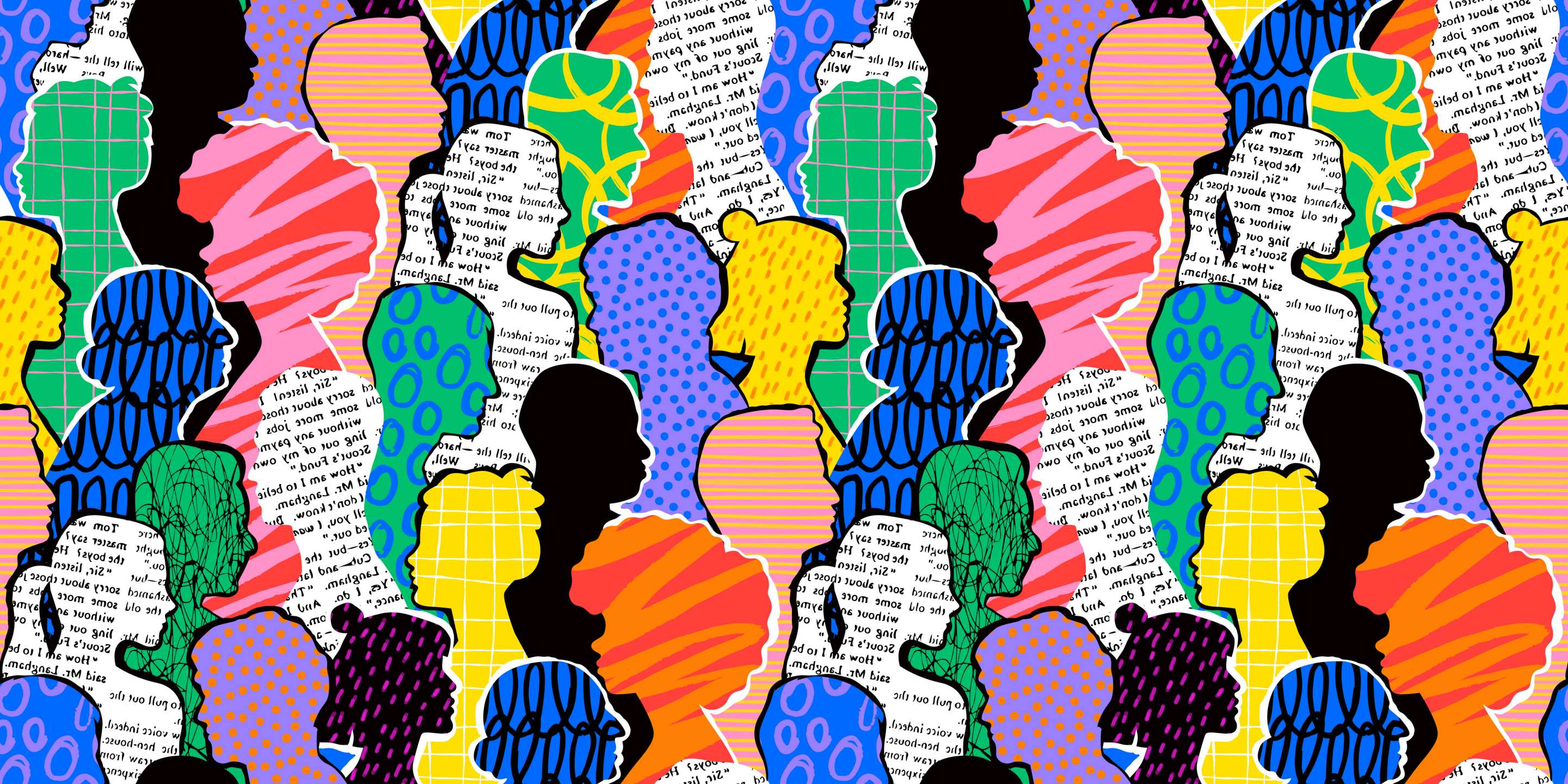 A diverse group of humans sketched - collage