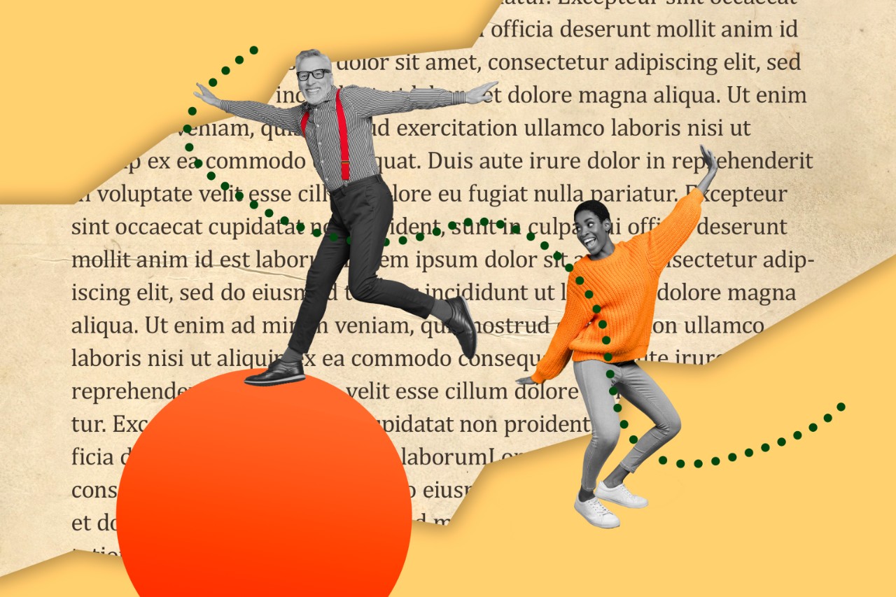 People dancing next to text - collage