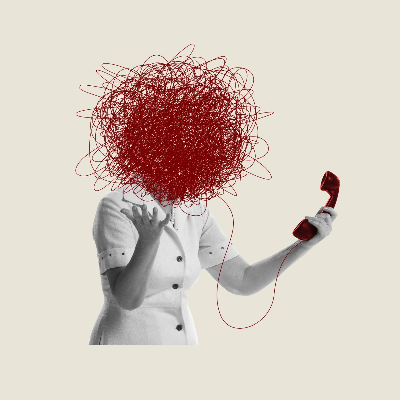 Woman looking at phone with squiggly lines - funding application collage