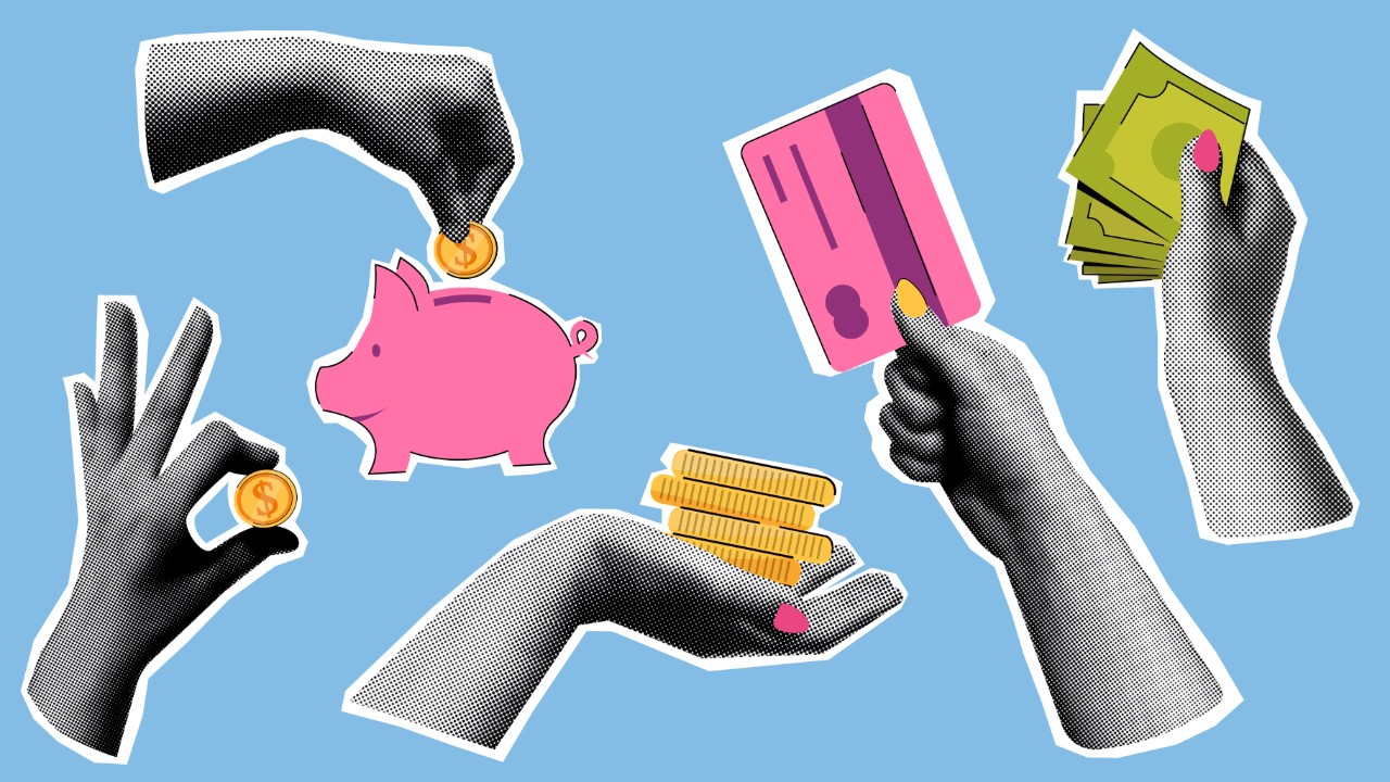 hands giving money - collage