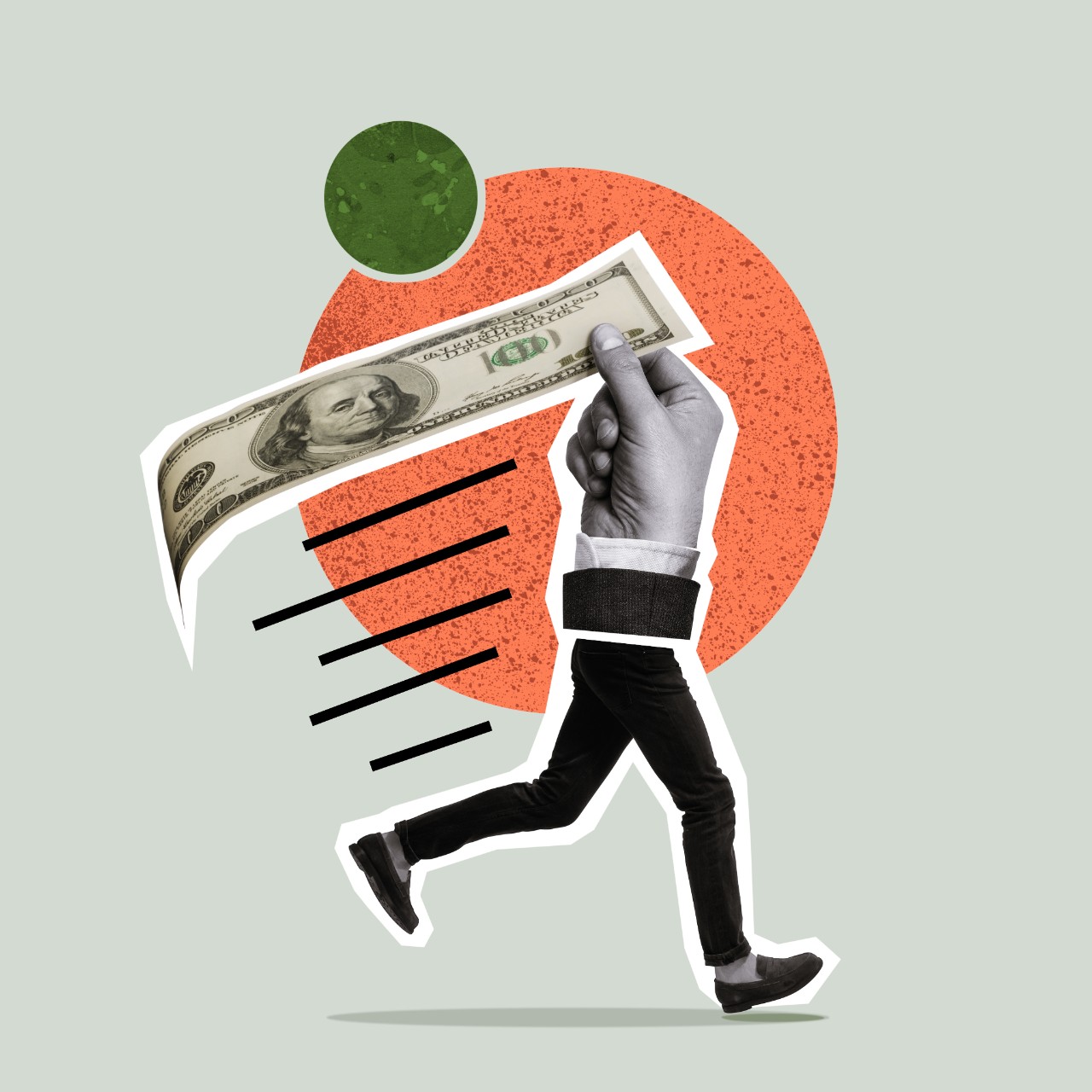 Man walking with money - collage