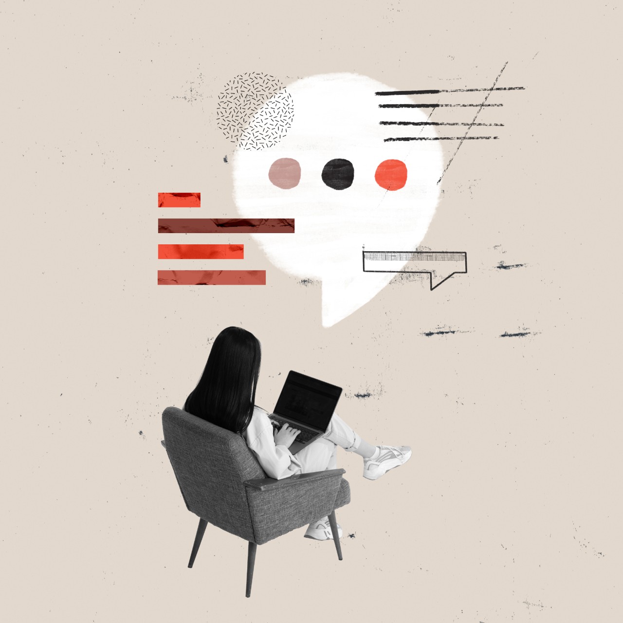 collage with woman on laptop to represent impact