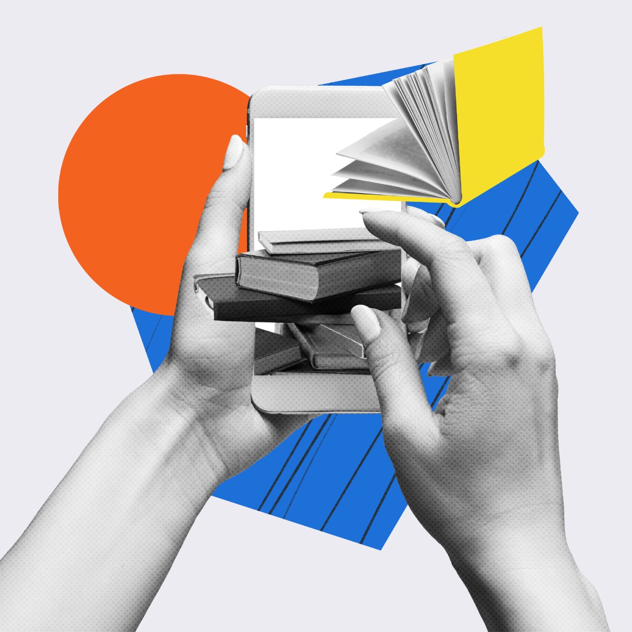 Collage of hands going through books, phone, etc to represent tracking impact