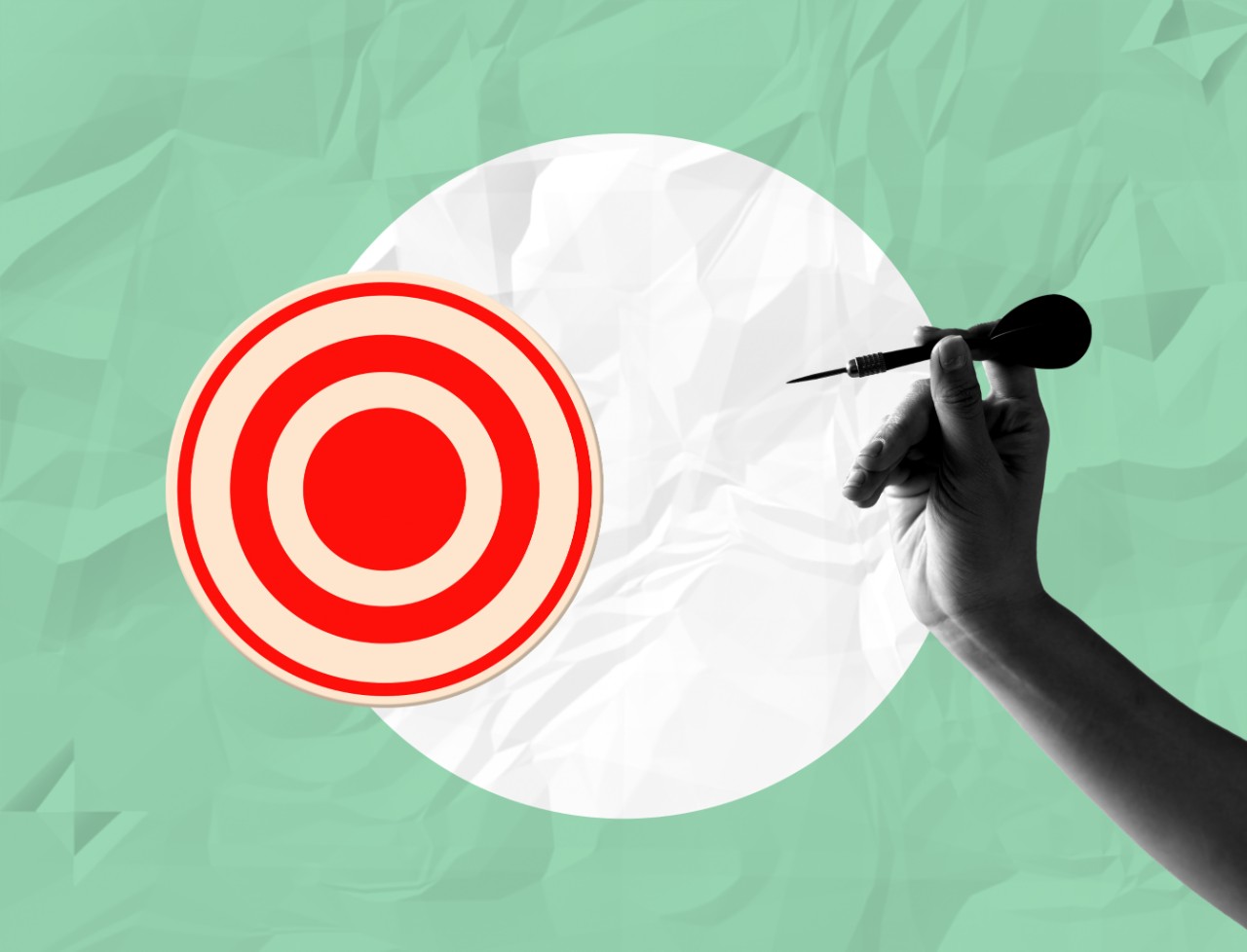 Collage image of a hand throwing a dart on a target